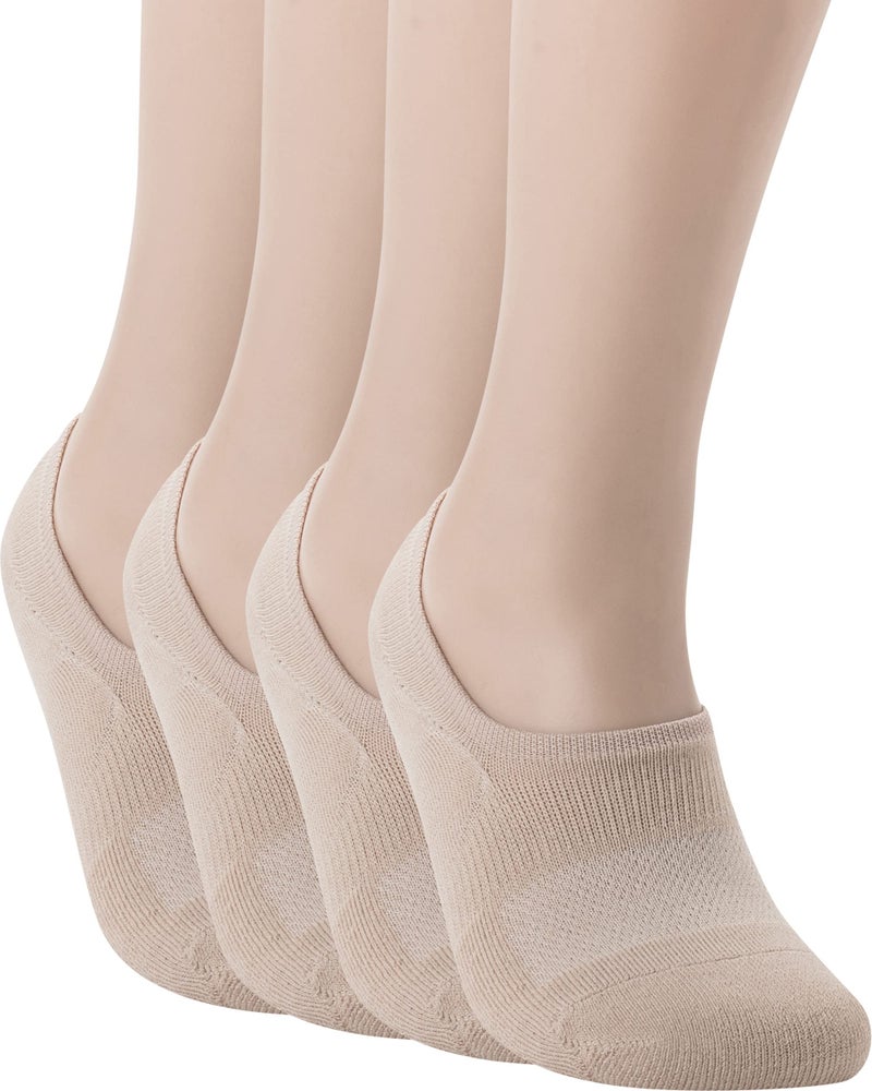 Pro Mountain No Show Socks Women Wide Toe Box For Health Y Heel Forefoot Size M Beige 4 Pack Cotton Cushion Footies Loafer Sneakers US Shoe 8-10 - Image 1